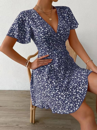 Floral Flutter Sleeve Wrap Mini Dress - Free Shipping - aurelia-clothing-8955