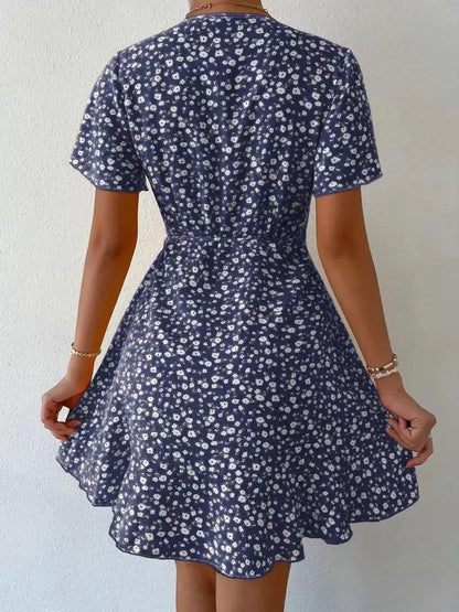 Floral Flutter Sleeve Wrap Mini Dress - Free Shipping - aurelia-clothing-8955