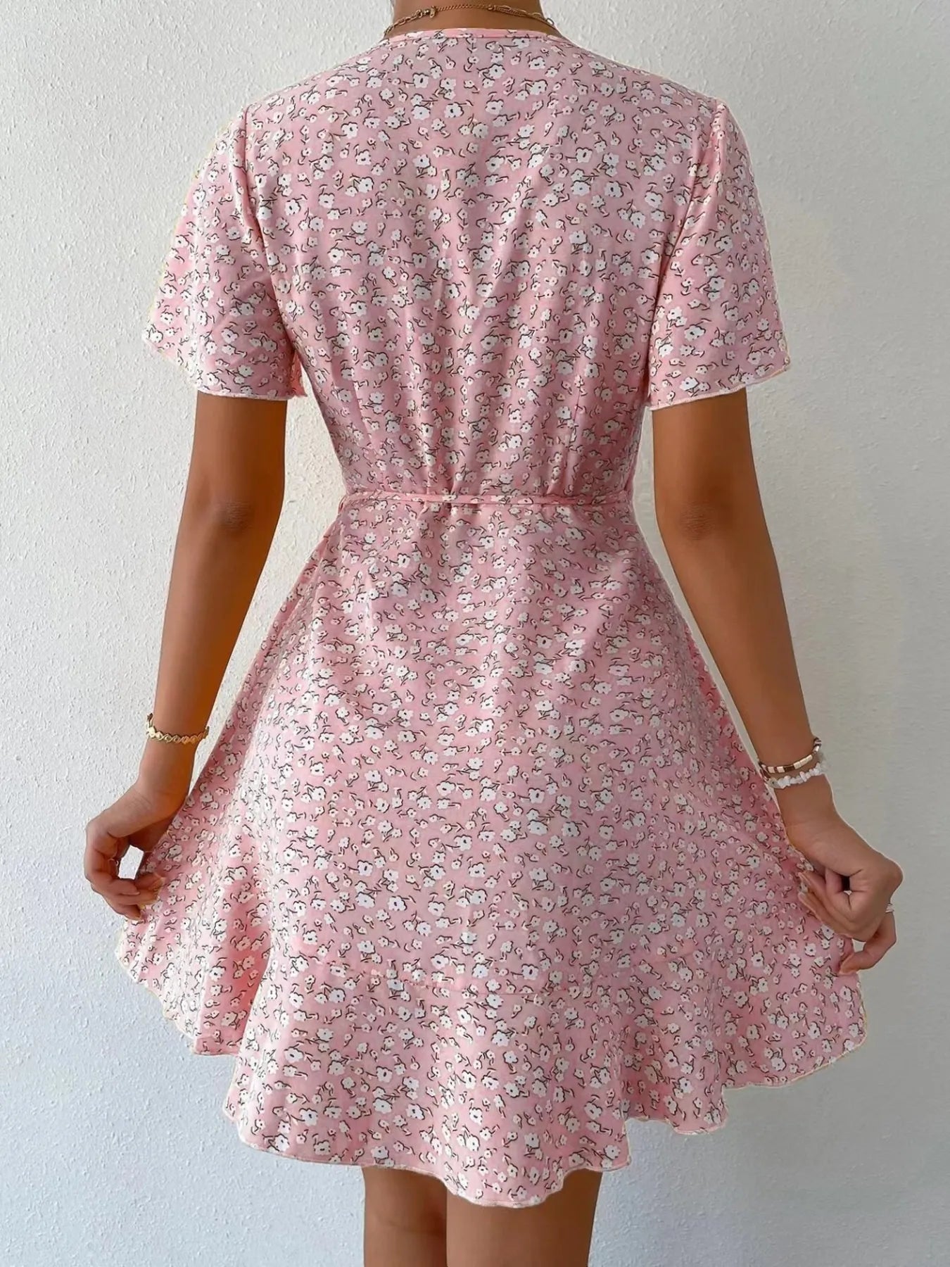 Floral Flutter Sleeve Wrap Mini Dress - Free Shipping - aurelia-clothing-8955