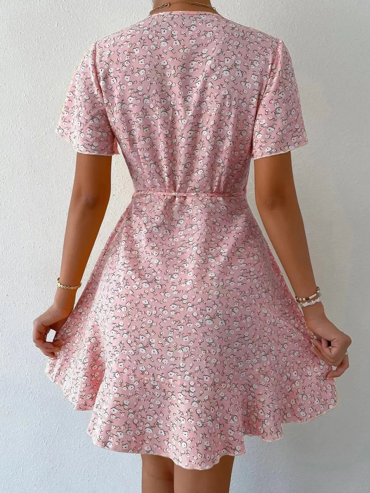 Floral Flutter Sleeve Wrap Mini Dress - Free Shipping - aurelia-clothing-8955