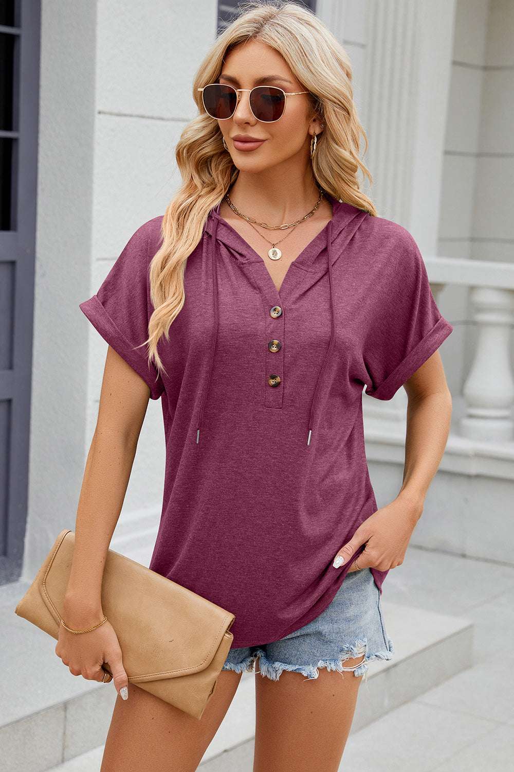 Florira Hooded Short Sleeve T-Shirt - aurelia-clothing-8955