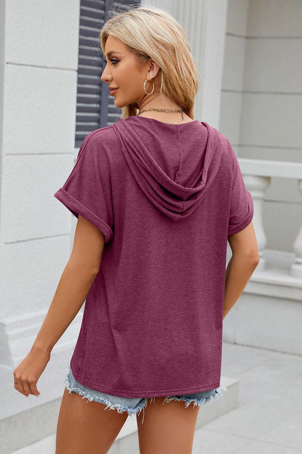 Florira Hooded Short Sleeve T-Shirt - aurelia-clothing-8955