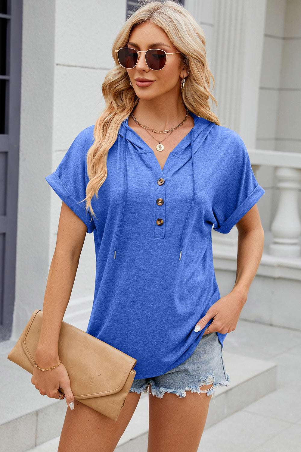 Florira Hooded Short Sleeve T-Shirt - aurelia-clothing-8955