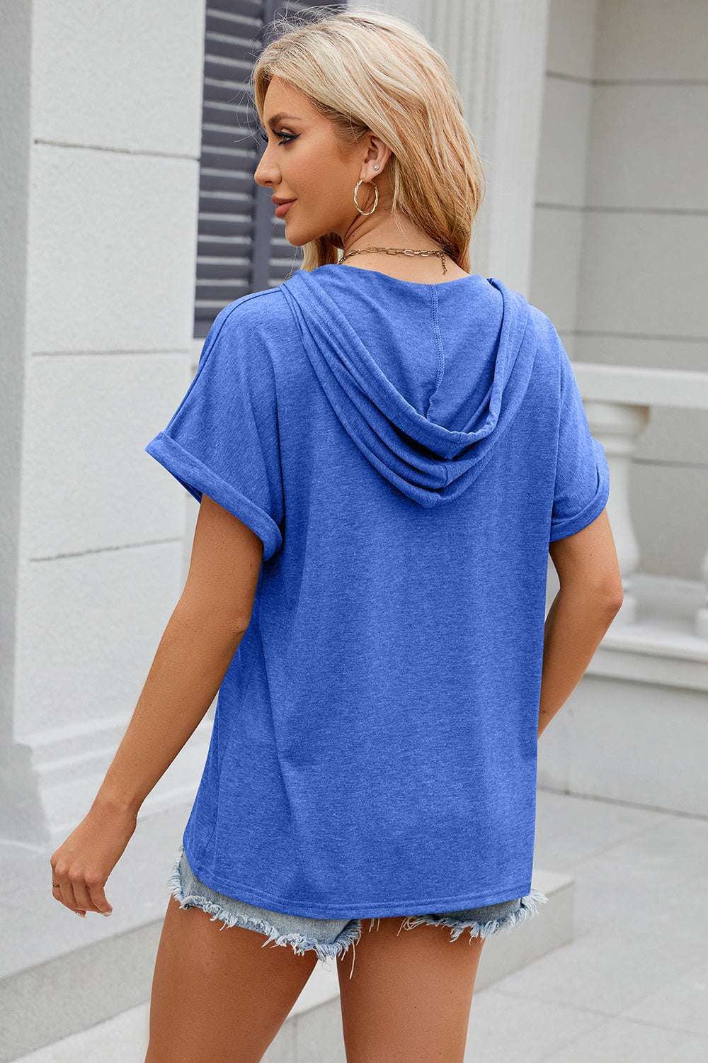 Florira Hooded Short Sleeve T-Shirt - aurelia-clothing-8955