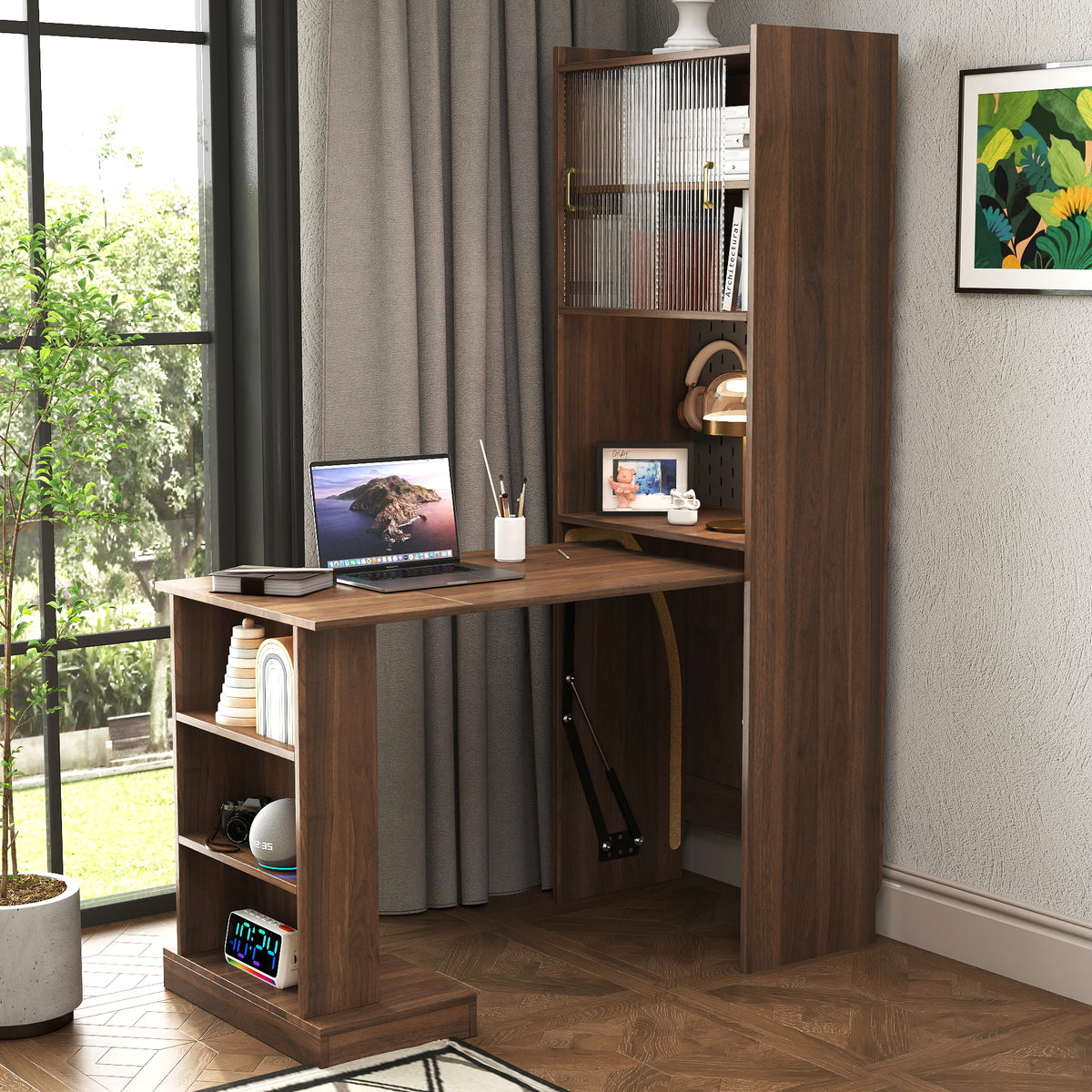 Folding Desk with Storage in Walnut Finish-Free Shipping - aurelia-clothing-8955