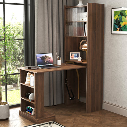 Folding Desk with Storage in Walnut Finish-Free Shipping - aurelia-clothing-8955