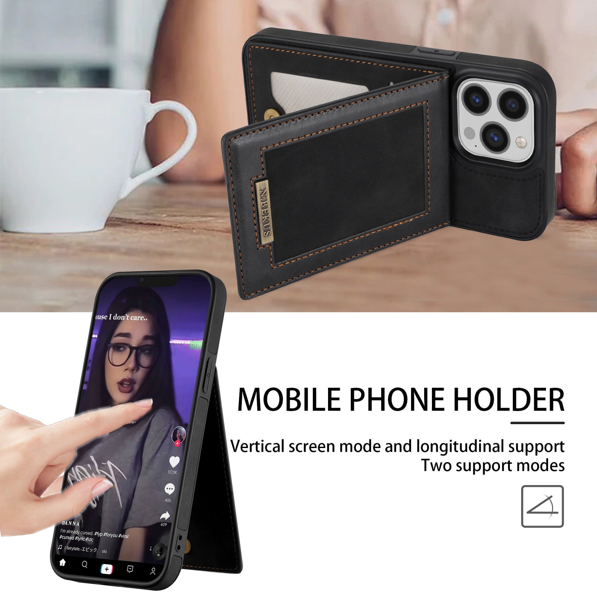 For iPhone 14ProMax Card Holder Phone Leather Case Samsung S23Ultra Photo Frame Magnetic Buckle Protective Case - Free Shipping - aurelia-clothing-8955