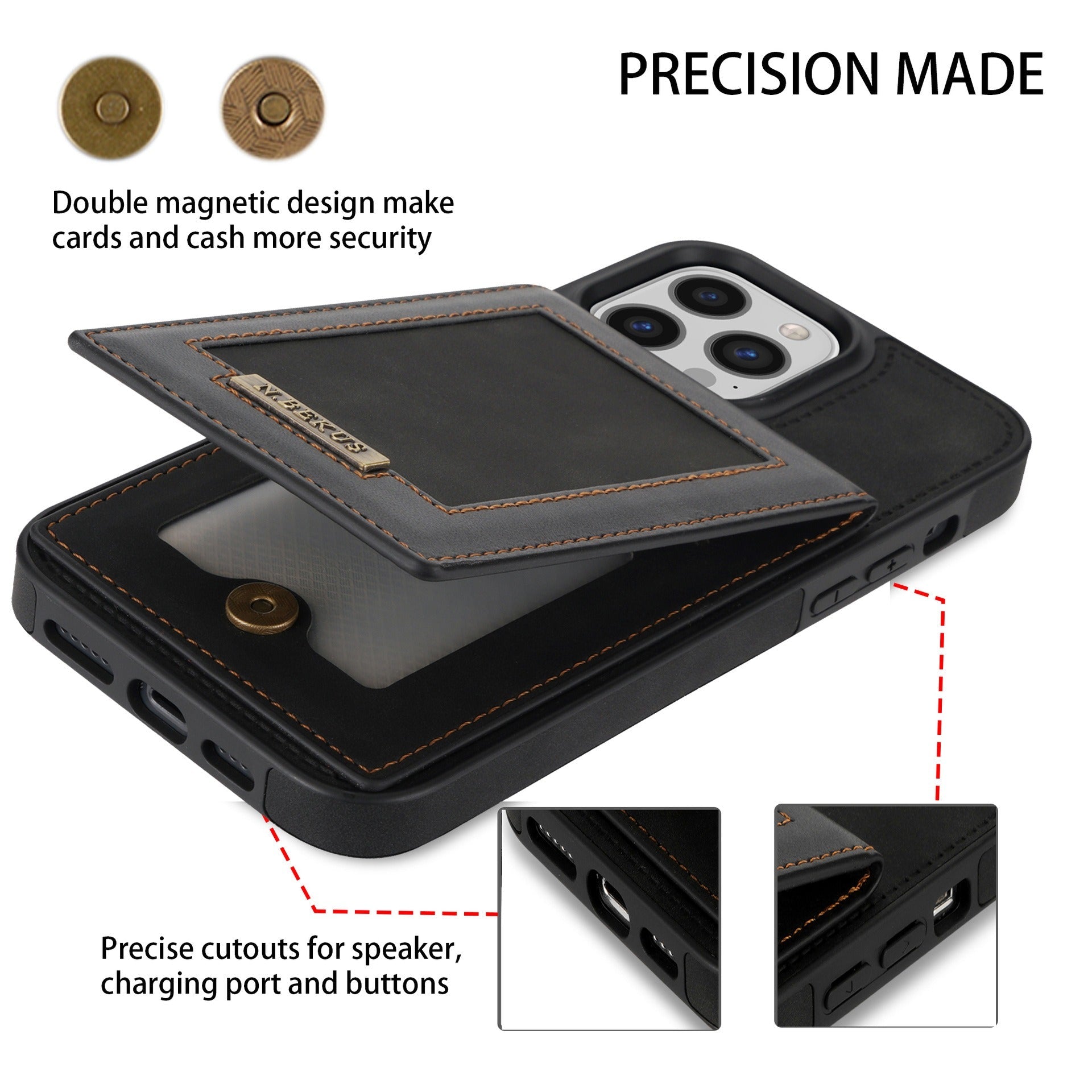 For iPhone 14ProMax Card Holder Phone Leather Case Samsung S23Ultra Photo Frame Magnetic Buckle Protective Case - Free Shipping - aurelia-clothing-8955