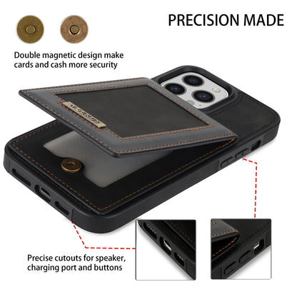 For iPhone 14ProMax Card Holder Phone Leather Case Samsung S23Ultra Photo Frame Magnetic Buckle Protective Case - Free Shipping - aurelia-clothing-8955