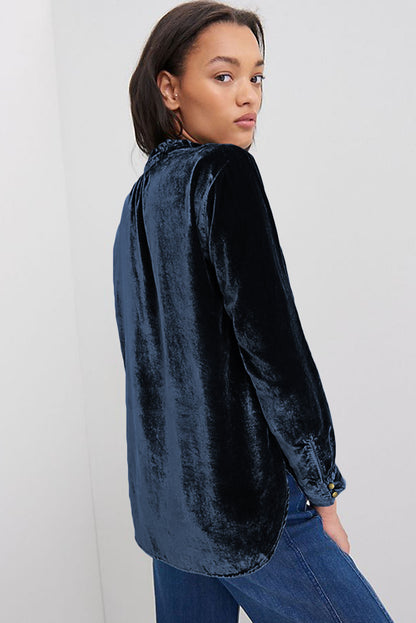 Frill Half Button Mock Neck Long Sleeve Blouse - aurelia-clothing-8955