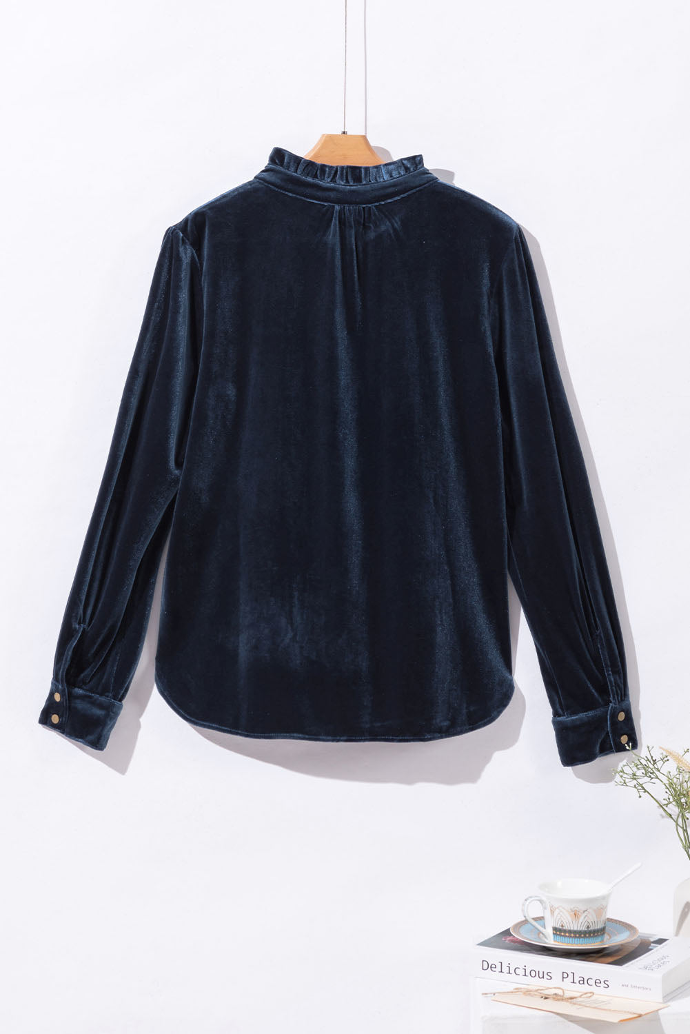 Frill Half Button Mock Neck Long Sleeve Blouse - aurelia-clothing-8955