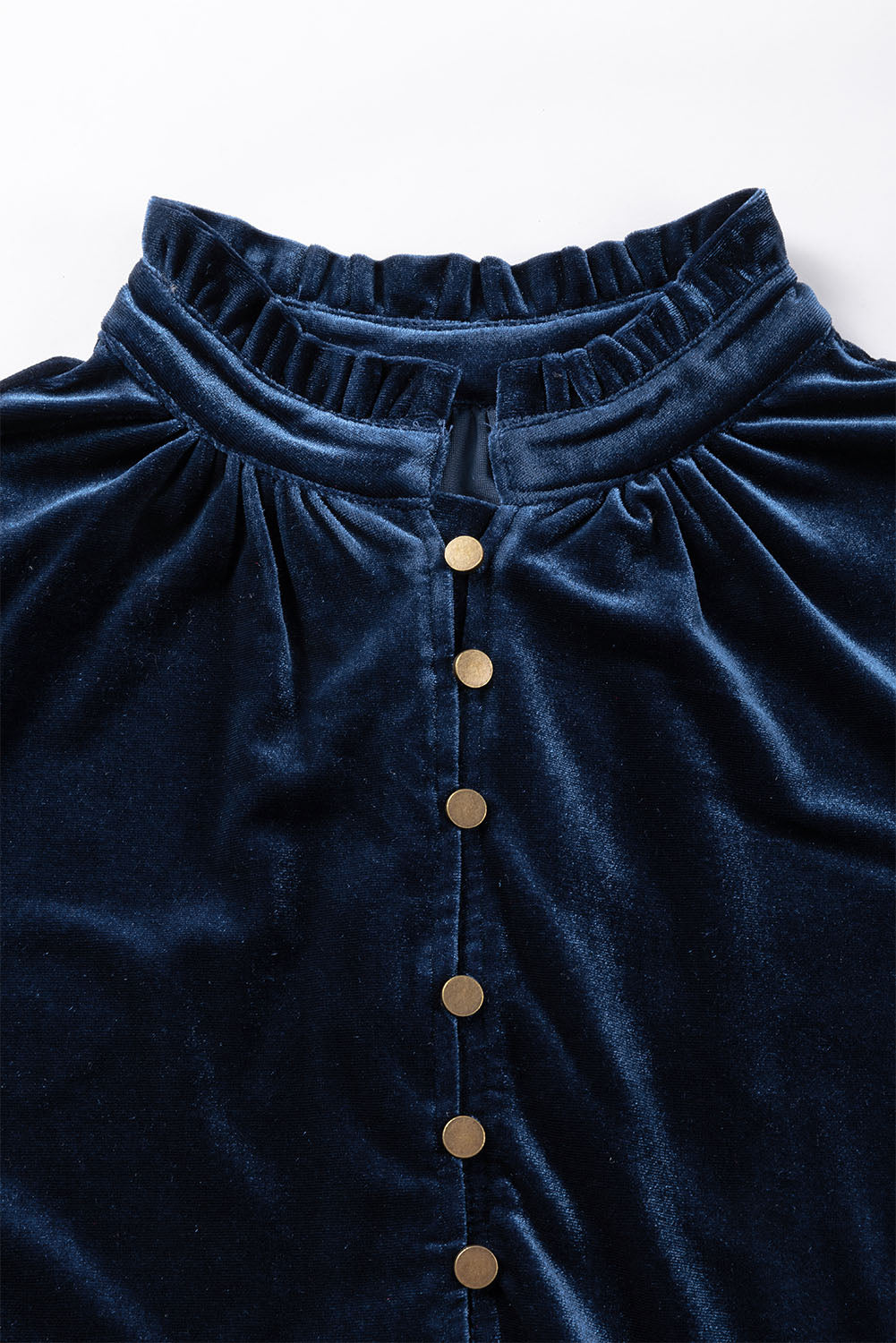 Frill Half Button Mock Neck Long Sleeve Blouse - aurelia-clothing-8955