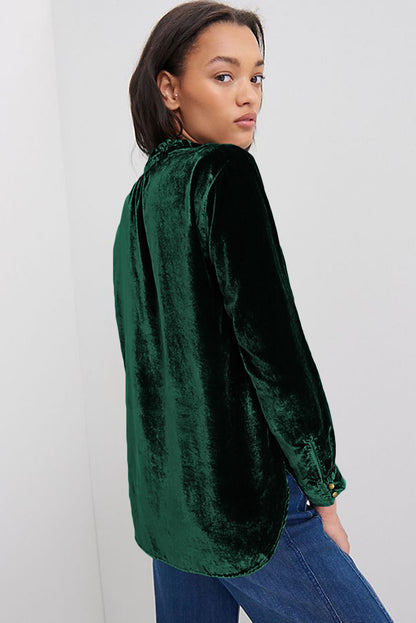 Frill Half Button Mock Neck Long Sleeve Blouse - aurelia-clothing-8955