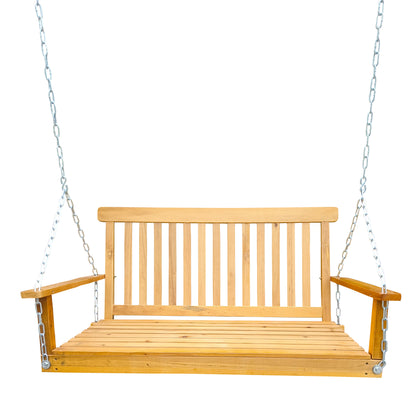 Front Porch Swing with Armrests, Wood Bench Swing with Hanging Chains,for Outdoor Patio ,Garden Yard, porch, backyard - Free Shipping - aurelia-clothing-8955