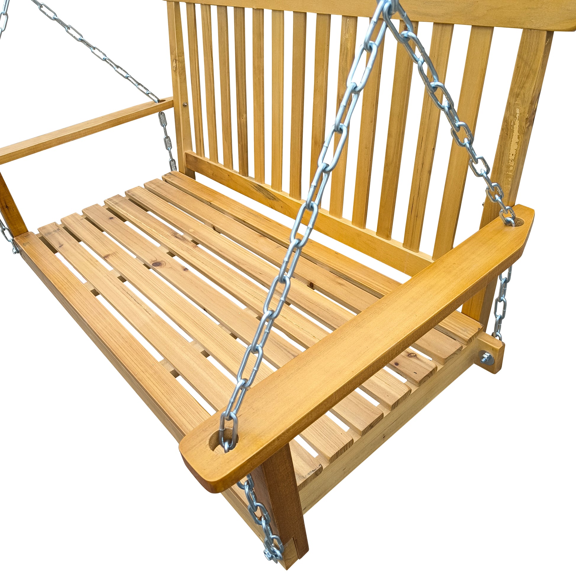 Front Porch Swing with Armrests, Wood Bench Swing with Hanging Chains,for Outdoor Patio ,Garden Yard, porch, backyard - Free Shipping - aurelia-clothing-8955