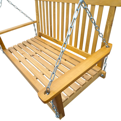 Front Porch Swing with Armrests, Wood Bench Swing with Hanging Chains,for Outdoor Patio ,Garden Yard, porch, backyard - Free Shipping - aurelia-clothing-8955