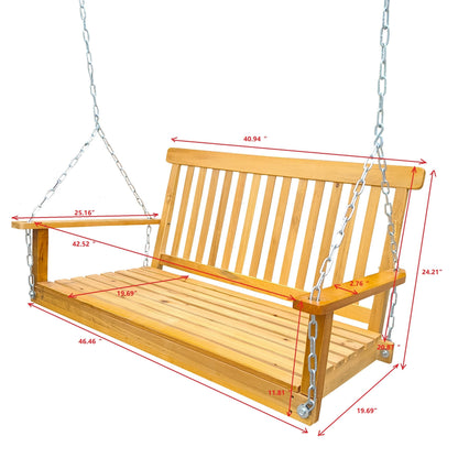 Front Porch Swing with Armrests, Wood Bench Swing with Hanging Chains,for Outdoor Patio ,Garden Yard, porch, backyard - Free Shipping - aurelia-clothing-8955