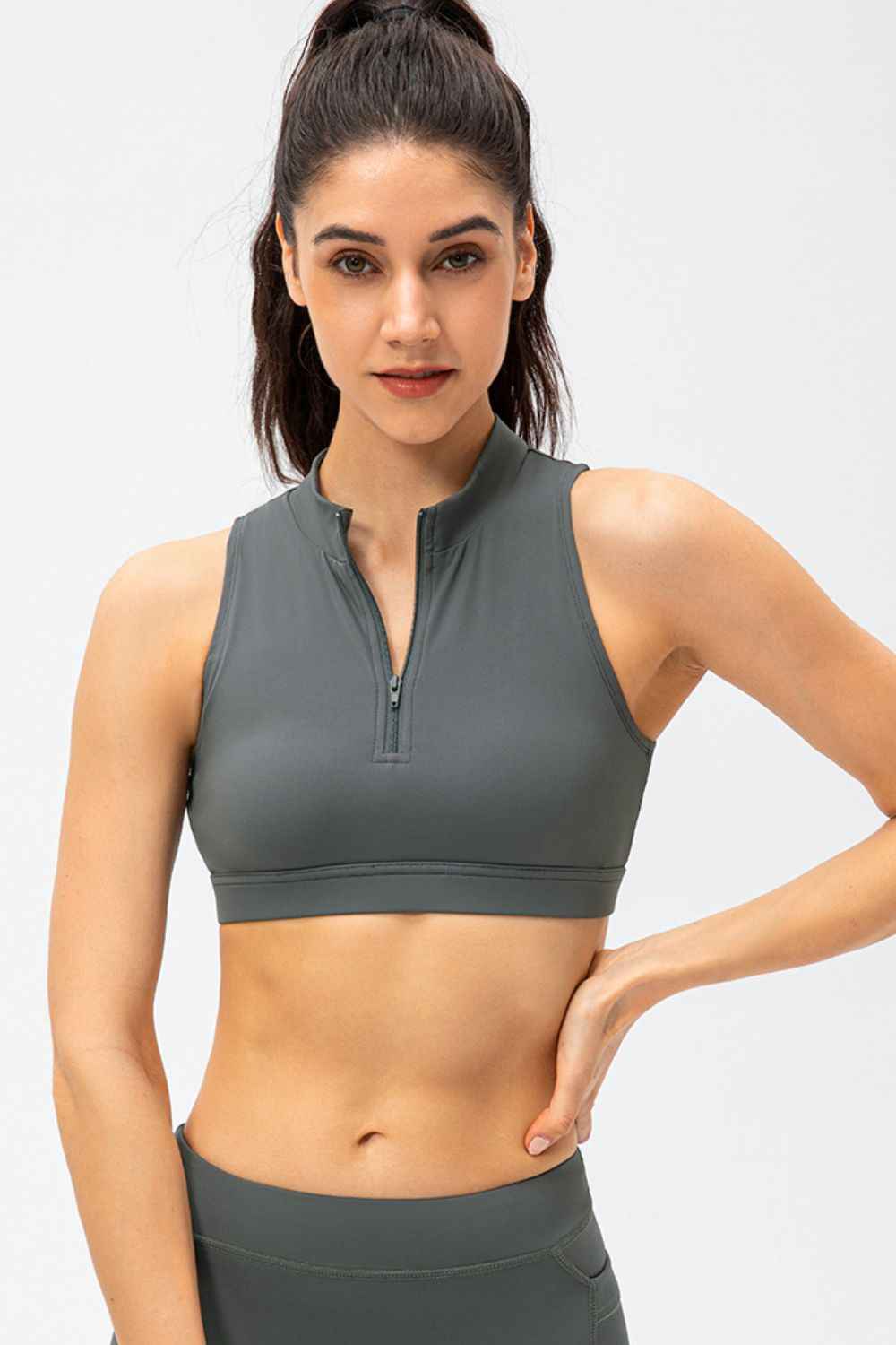 Full Size Cropped Cutout Back Zipper Front Active Tank Top - Free Shipping - aurelia-clothing-8955