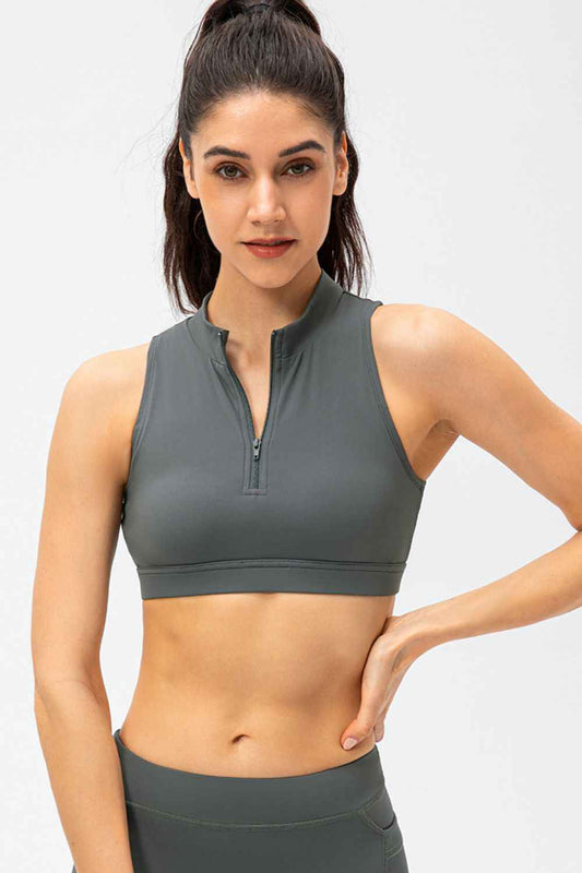 Full Size Cropped Cutout Back Zipper Front Active Tank Top - Free Shipping - aurelia-clothing-8955