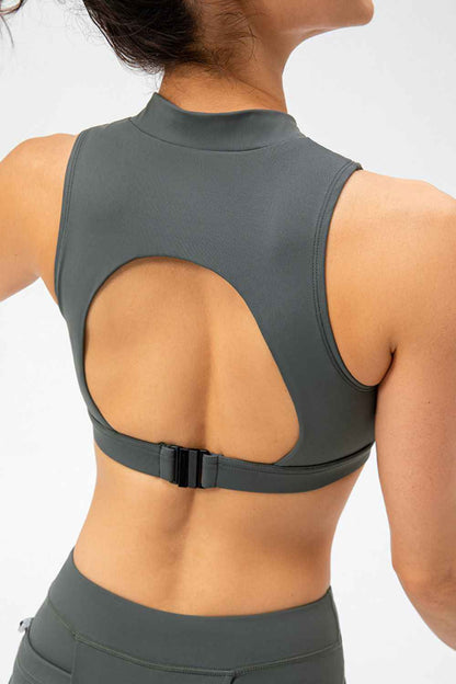 Full Size Cropped Cutout Back Zipper Front Active Tank Top - Free Shipping - aurelia-clothing-8955