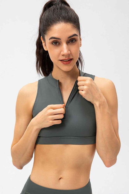 Full Size Cropped Cutout Back Zipper Front Active Tank Top - Free Shipping - aurelia-clothing-8955
