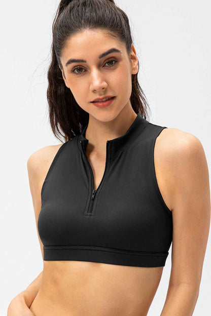 Full Size Cropped Cutout Back Zipper Front Active Tank Top - Free Shipping - aurelia-clothing-8955
