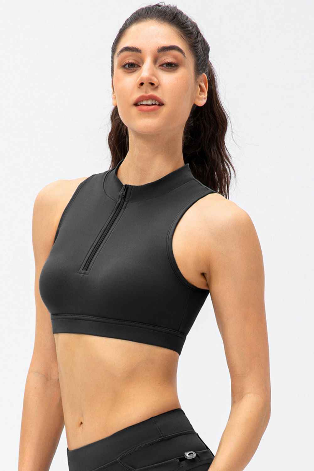 Full Size Cropped Cutout Back Zipper Front Active Tank Top - Free Shipping - aurelia-clothing-8955