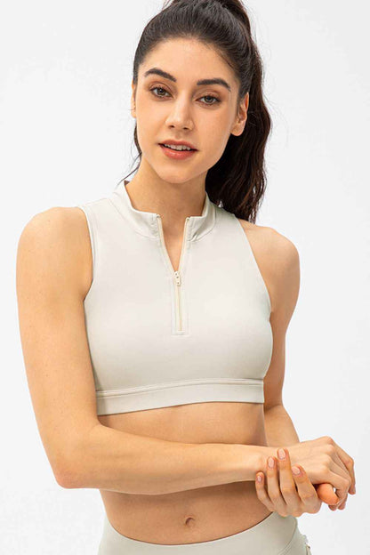 Full Size Cropped Cutout Back Zipper Front Active Tank Top - Free Shipping - aurelia-clothing-8955