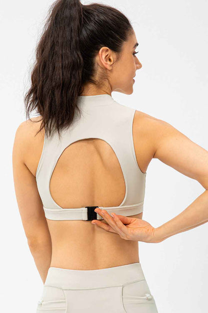 Full Size Cropped Cutout Back Zipper Front Active Tank Top - Free Shipping - aurelia-clothing-8955