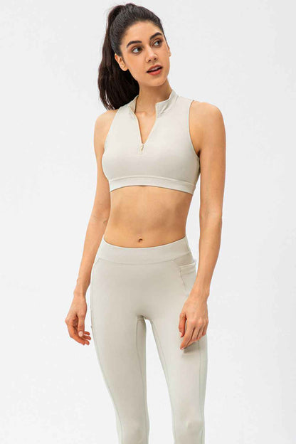 Full Size Cropped Cutout Back Zipper Front Active Tank Top - Free Shipping - aurelia-clothing-8955
