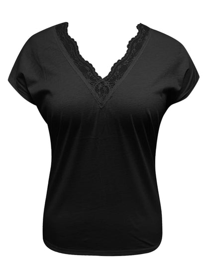 Full Size Lace Detail V-Neck Short Sleeve Blouse - aurelia-clothing-8955
