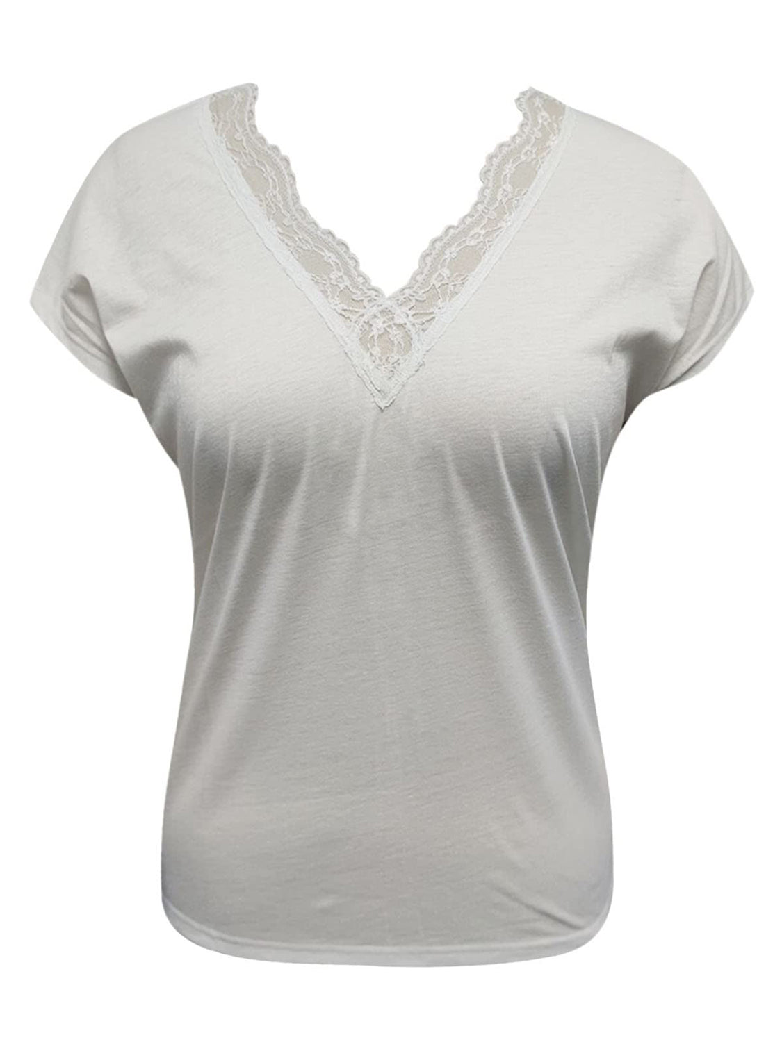 Full Size Lace Detail V-Neck Short Sleeve Blouse - aurelia-clothing-8955