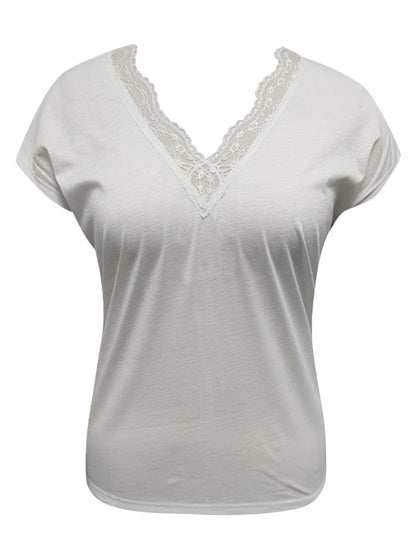 Full Size Lace Detail V-Neck Short Sleeve Blouse - aurelia-clothing-8955