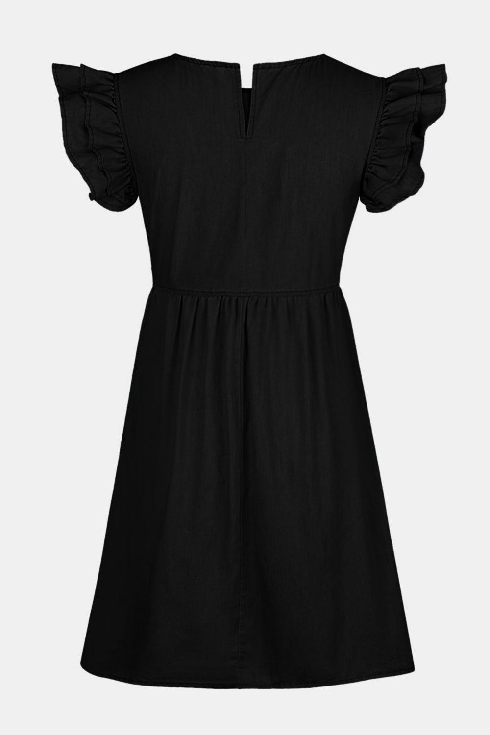Full Size Ruffled Round Neck Cap Sleeve Denim Dress - aurelia-clothing-8955