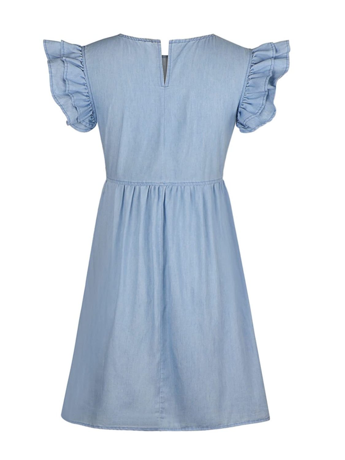 Full Size Ruffled Round Neck Cap Sleeve Denim Dress - aurelia-clothing-8955