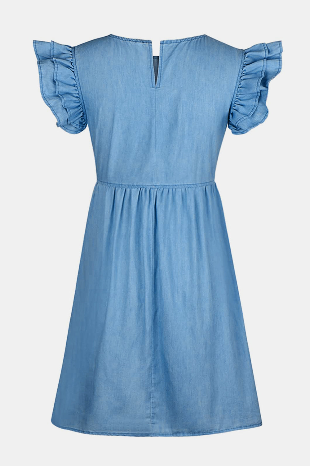Full Size Ruffled Round Neck Cap Sleeve Denim Dress - aurelia-clothing-8955
