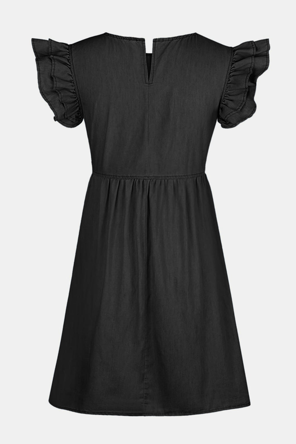 Full Size Ruffled Round Neck Cap Sleeve Denim Dress - aurelia-clothing-8955