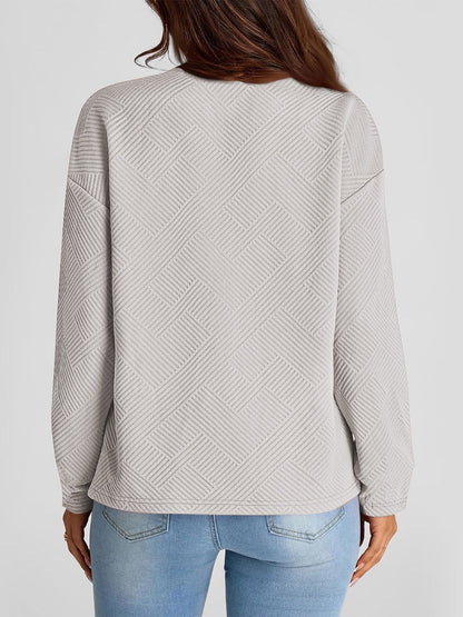 Full Size Texture Round Neck Long Sleeve Sweatshirt - aurelia-clothing-8955