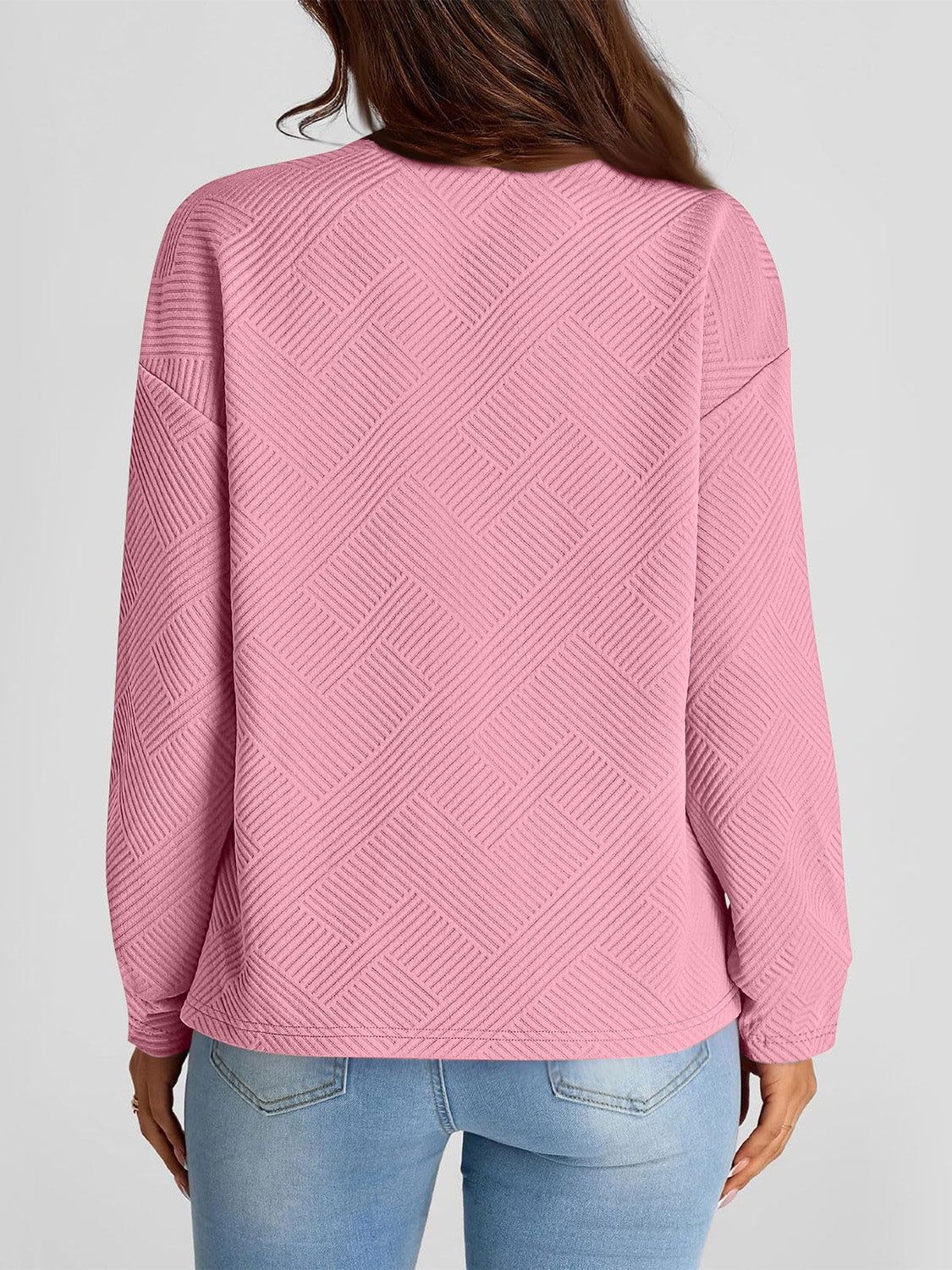 Full Size Texture Round Neck Long Sleeve Sweatshirt - aurelia-clothing-8955