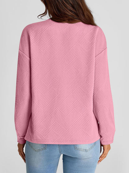 Full Size Texture Round Neck Long Sleeve Sweatshirt - aurelia-clothing-8955