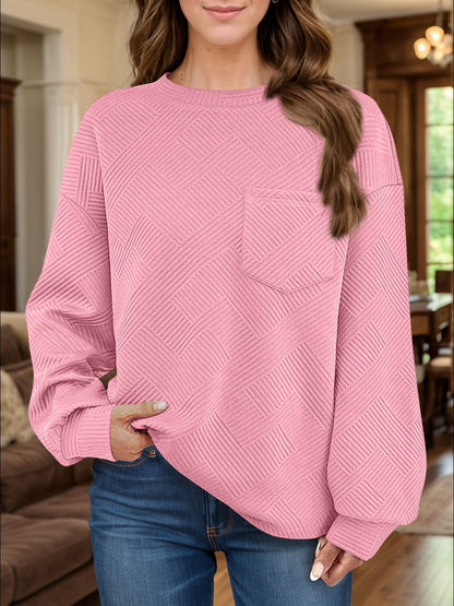 Full Size Texture Round Neck Long Sleeve Sweatshirt - aurelia-clothing-8955