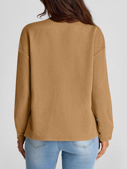 Full Size Texture Round Neck Long Sleeve Sweatshirt - aurelia-clothing-8955