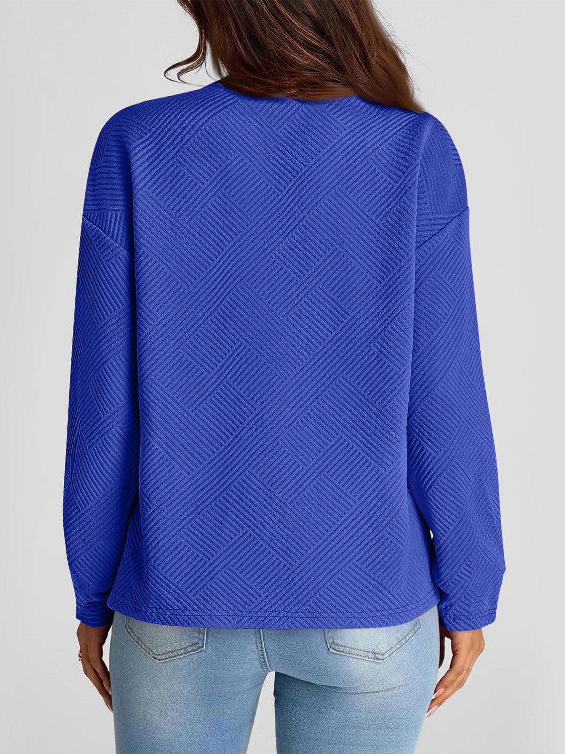 Full Size Texture Round Neck Long Sleeve Sweatshirt - aurelia-clothing-8955