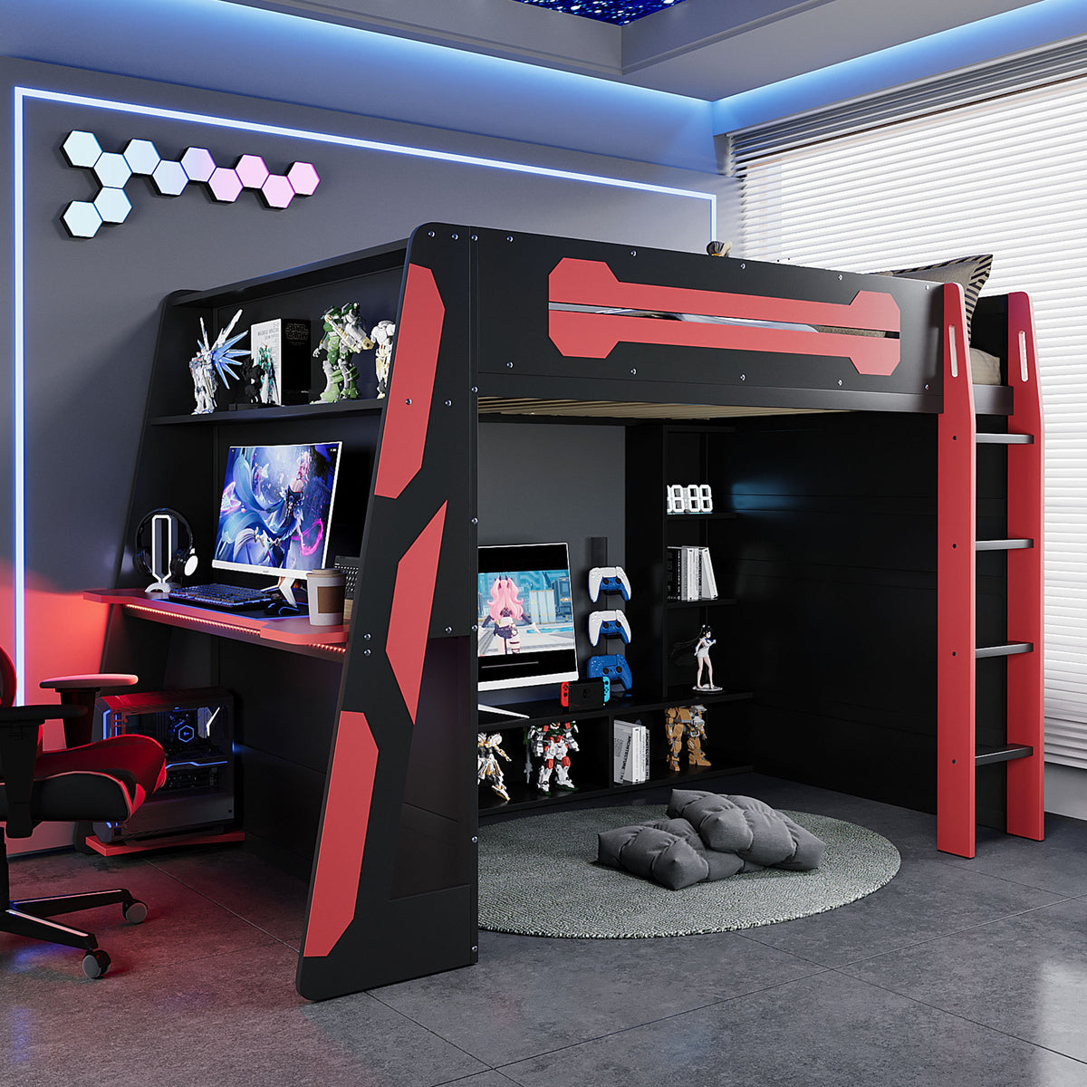 Full Size Wood Loft Bed with Desk-Free Shipping - aurelia-clothing-8955