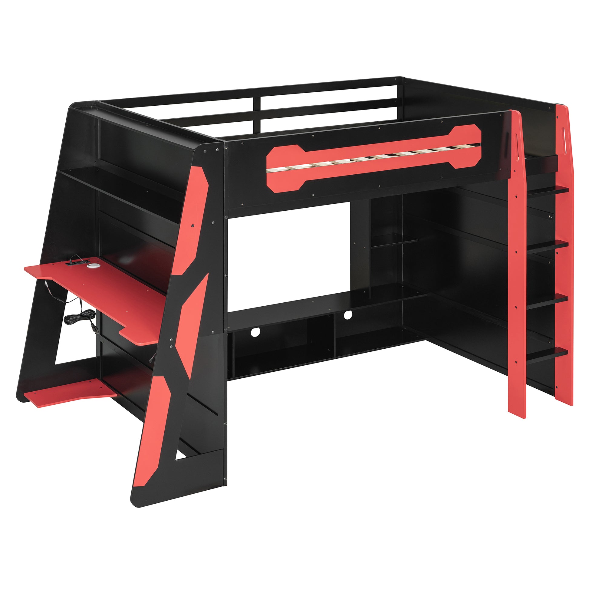 Full Size Wood Loft Bed with Desk-Free Shipping - aurelia-clothing-8955