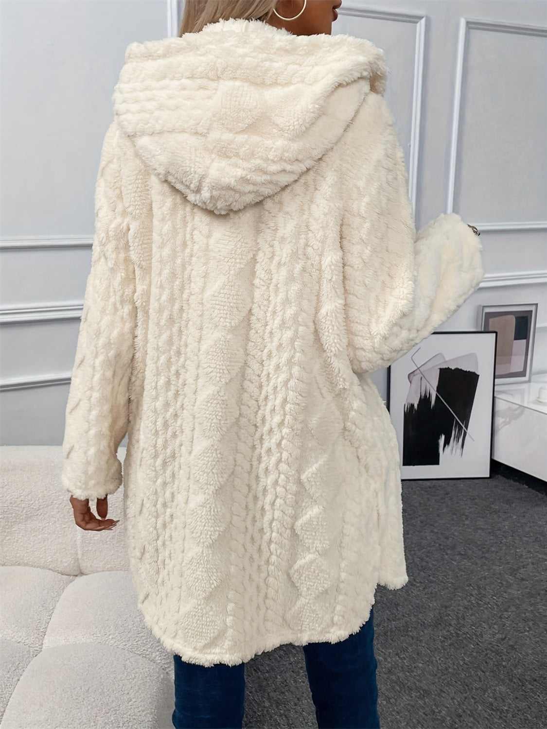 Fuzzy Button Down Hooded Coat - Free Shipping - aurelia-clothing-8955