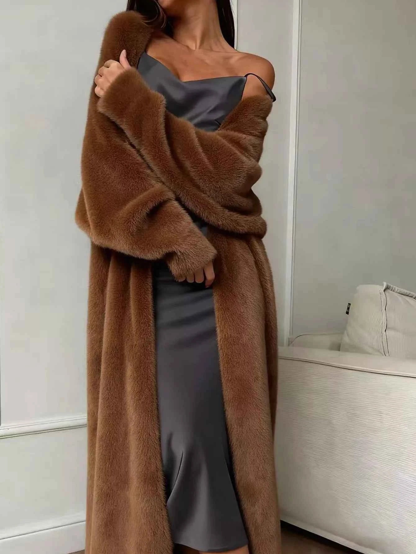 Fuzzy Open Front Longline Cardigan-Free Shipping - aurelia-clothing-8955