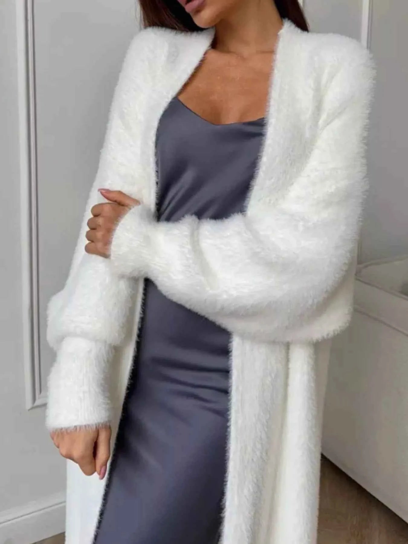 Fuzzy Open Front Longline Cardigan-Free Shipping - aurelia-clothing-8955