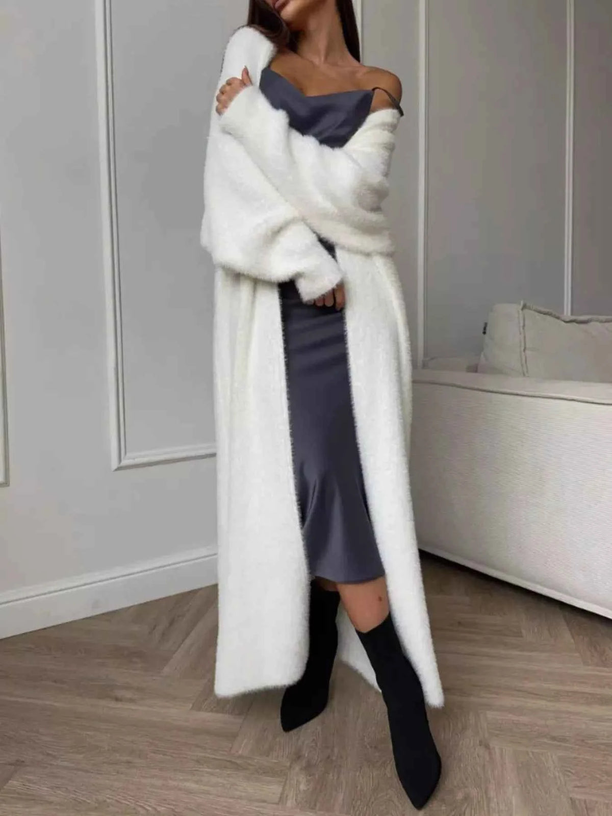 Fuzzy Open Front Longline Cardigan-Free Shipping - aurelia-clothing-8955