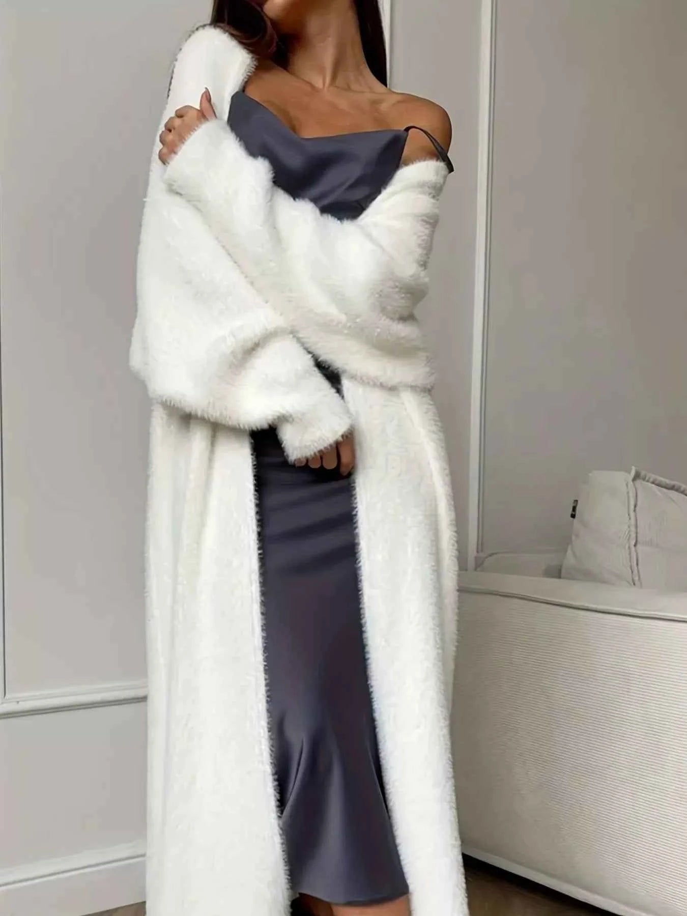 Fuzzy Open Front Longline Cardigan-Free Shipping - aurelia-clothing-8955